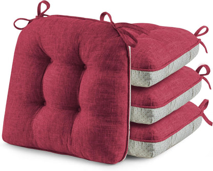 ® Chair Cushions for Dining Chairs, Tufted Memory Foam Chair Pads with Non-Slip Backing, Kitchen Seat Cushions with Ties, Washable Pads Set of 4, 15.5" X 15.5" X 4", Wine