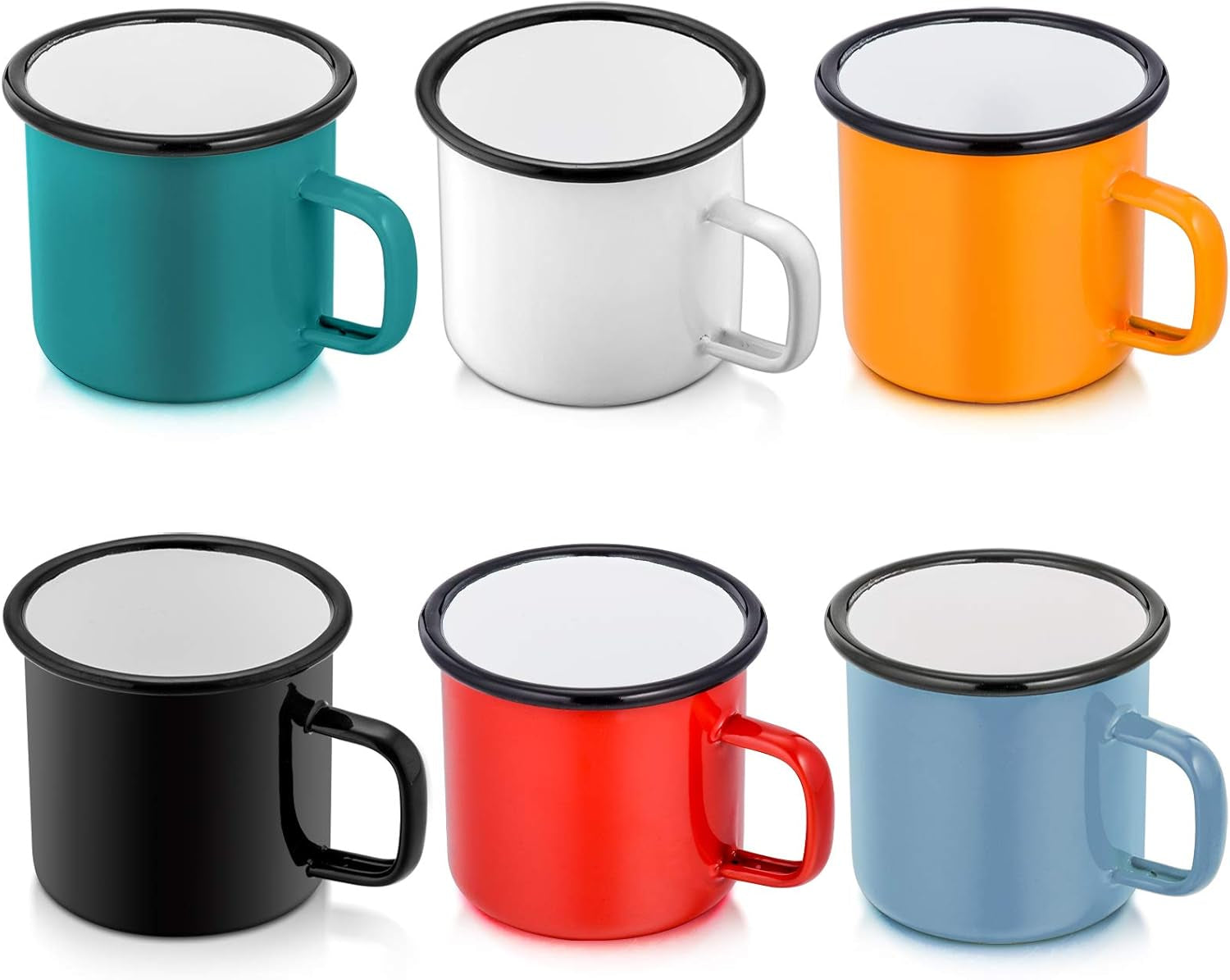 Enamel Camping Coffee Mug Set of 6, Small Colored Mugs Cups for Family Gathering/Friend Party/Camping/Picnic/Fishing, Lightweight & Portable -12 Ounce, 350ML & Multicolor
