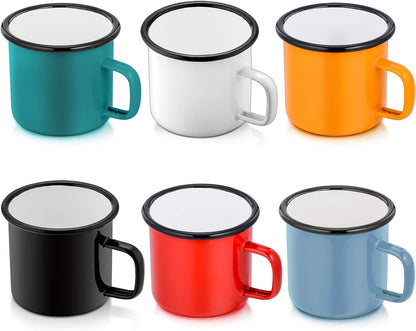 Enamel Camping Coffee Mug Set of 6, Small Colored Mugs Cups for Family Gathering/Friend Party/Camping/Picnic/Fishing, Lightweight & Portable -12 Ounce, 350ML & Multicolor