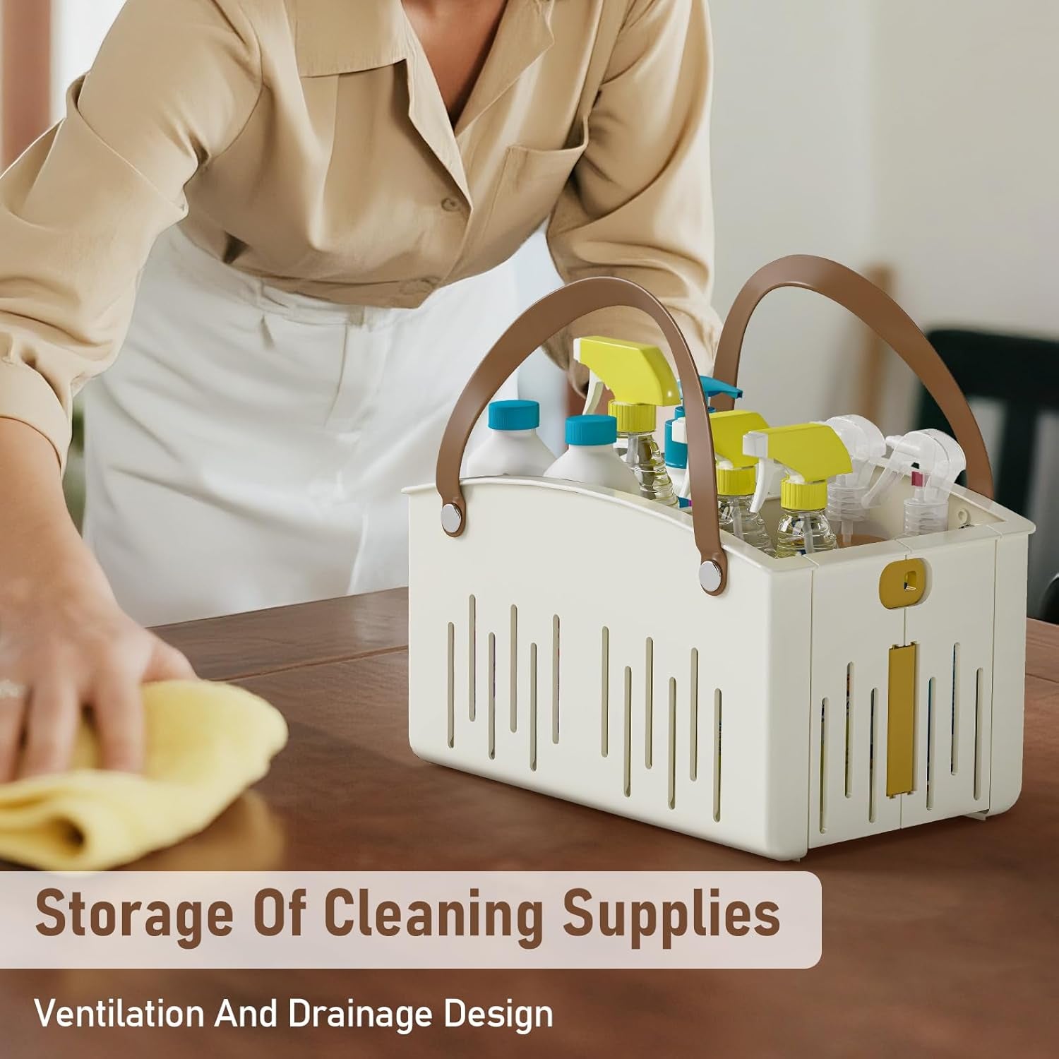 Portable Shower Basket Caddy with Double Handle Foldable Dry Wet Separation Design 11.0 × 7.1 × 6.5In, Travel, Camping, Gym, College Bathroom Tote, White, Ideal Christmas Gifts for Girls