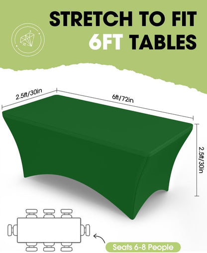 Spandex Tablecloth 6Ft - 2 Pack, Fitted and Tight Cloth for Rectangle Table, Wrinkle-Free and Stretch Table Cover for Party, Wedding, Banquet and Birthday, Green