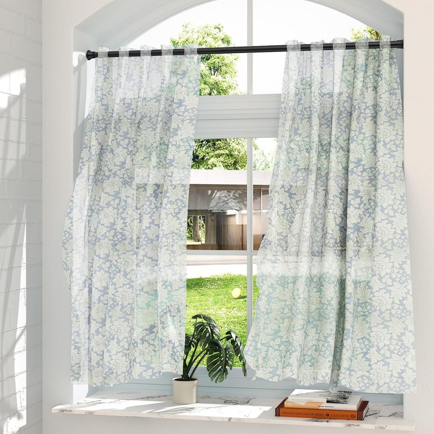 2Pack Tension Curtain Rod 23-46 Inch No Drilling Adjustable Black Tension Rod Extendable Spring Loaded Curtain Rods for Window Doorway Kitchen Closet Bathroom