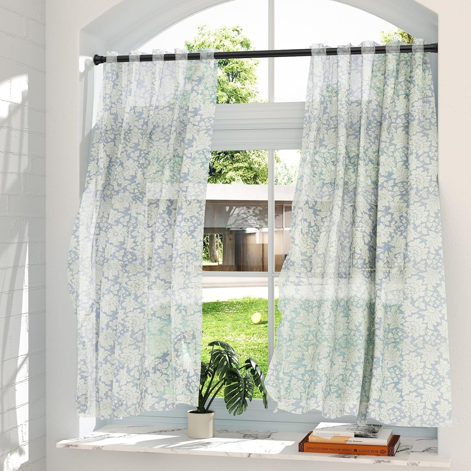 2Pack Tension Curtain Rod 23-46 Inch No Drilling Adjustable Black Tension Rod Extendable Spring Loaded Curtain Rods for Window Doorway Kitchen Closet Bathroom