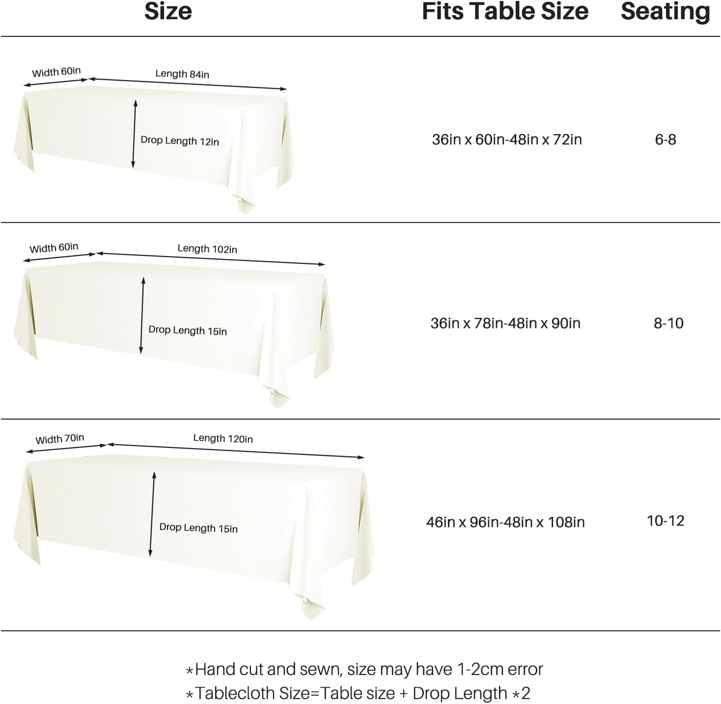 2PCS Ivory Table Cloth for Rectangle Table - 60 X 84 Inch Tablecloths Rectangular Cloths Waterproof Washable Wrinkle Resistant for 6 FT Wedding Cocktail Party