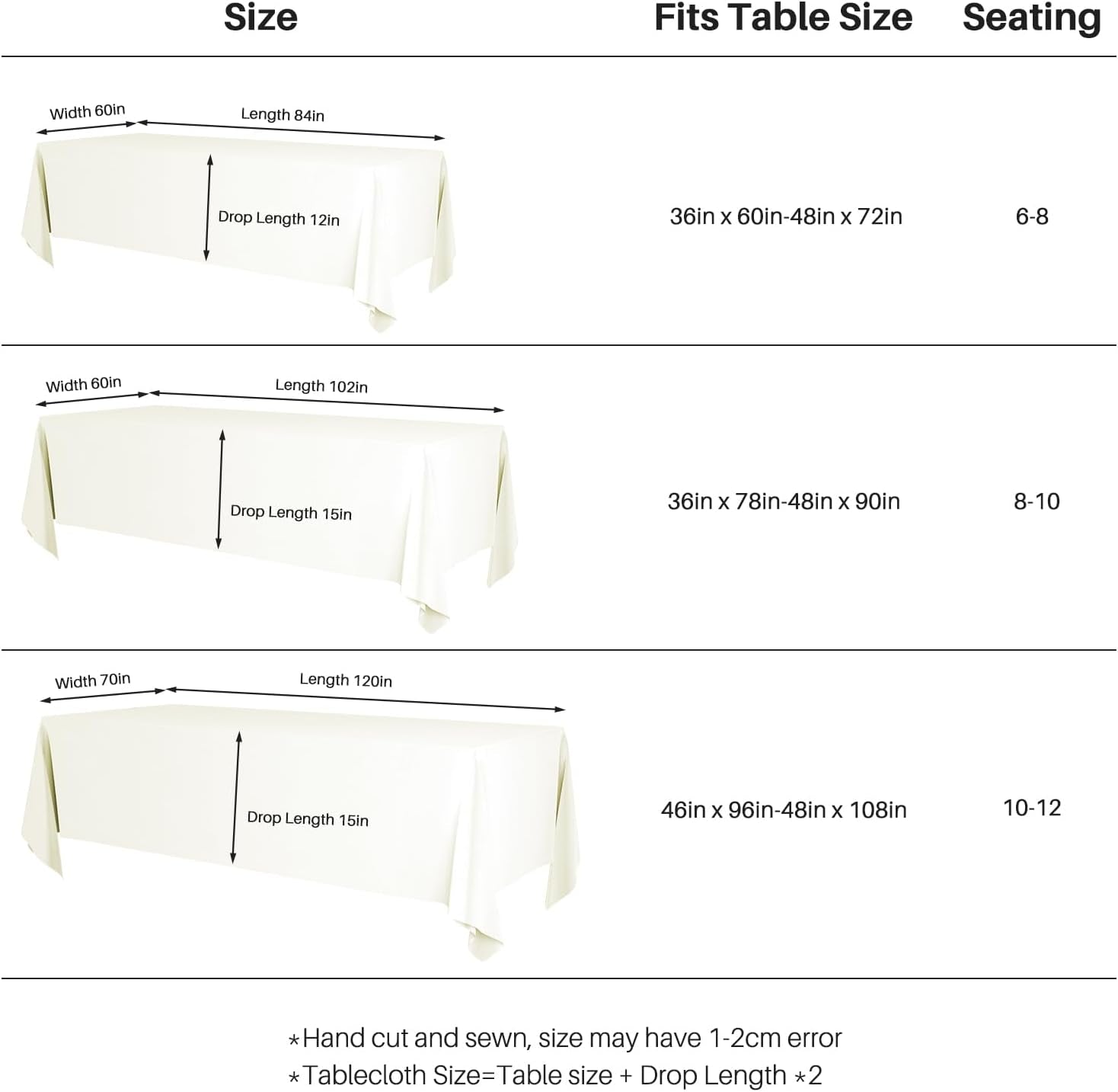 2PCS Ivory Table Cloth for Rectangle Table - 60 X 84 Inch Tablecloths Rectangular Cloths Waterproof Washable Wrinkle Resistant for 6 FT Wedding Cocktail Party