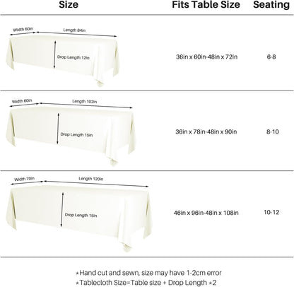 2PCS Ivory Table Cloth for Rectangle Table - 60 X 84 Inch Tablecloths Rectangular Cloths Waterproof Washable Wrinkle Resistant for 6 FT Wedding Cocktail Party