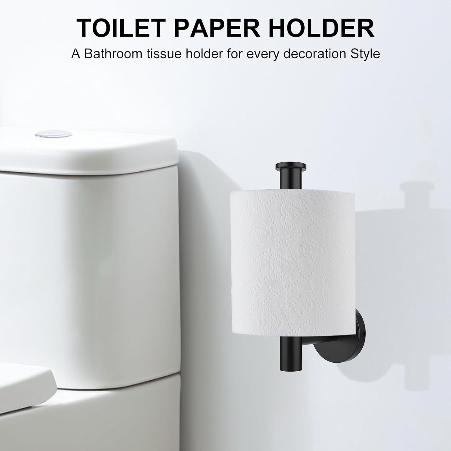 Toilet Paper Holder Wall Mount Screw-In Matte Black Bathroom Toilet Paper Roll Holders Stainless Steel Tissue Holder for Bathroom Hardware Accessories, Drill Hole