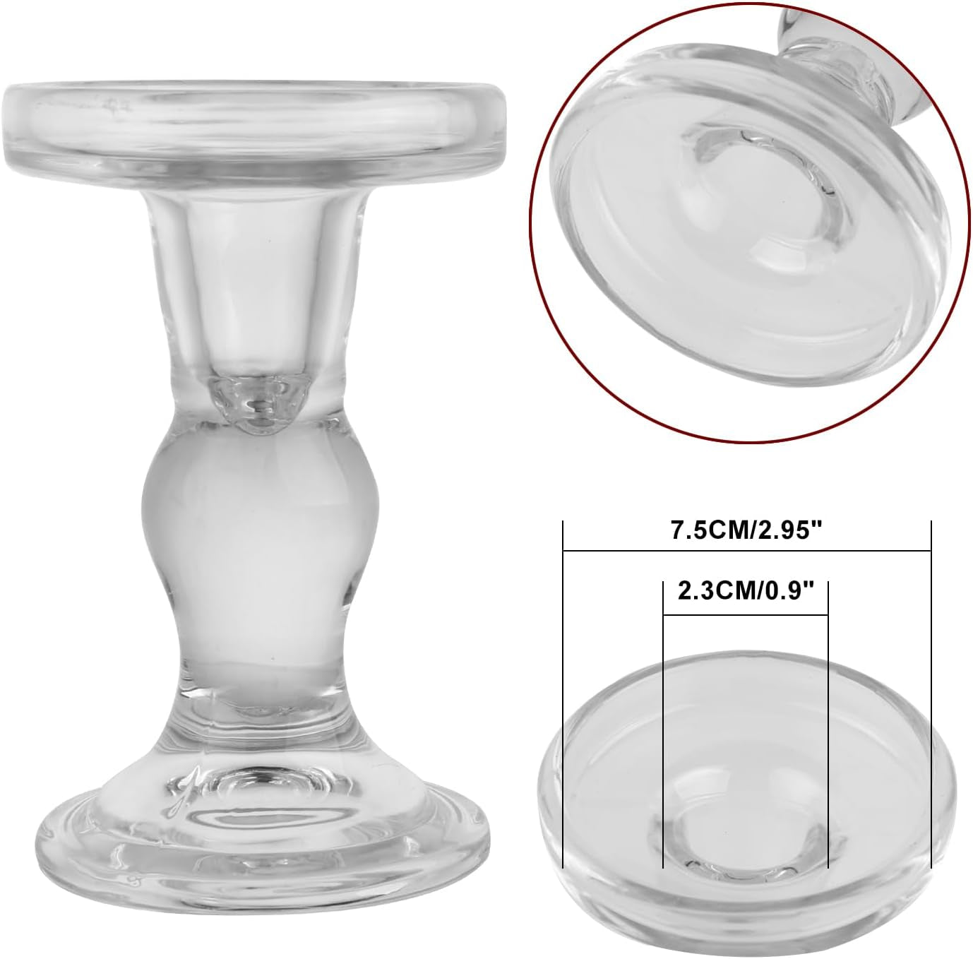 6-Piece Set of Glass Candlestick, Crystal Candlestick Holder Holder and Conical Candle, Christmas Candle Holder Decoration, Family Living Room Wedding Candle Holder (Clear 2Sets)