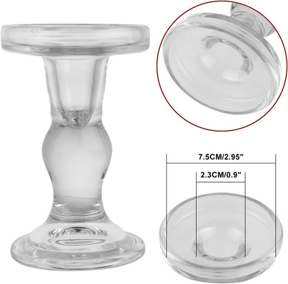 6-Piece Set of Glass Candlestick, Crystal Candlestick Holder Holder and Conical Candle, Christmas Candle Holder Decoration, Family Living Room Wedding Candle Holder (Clear 2Sets)