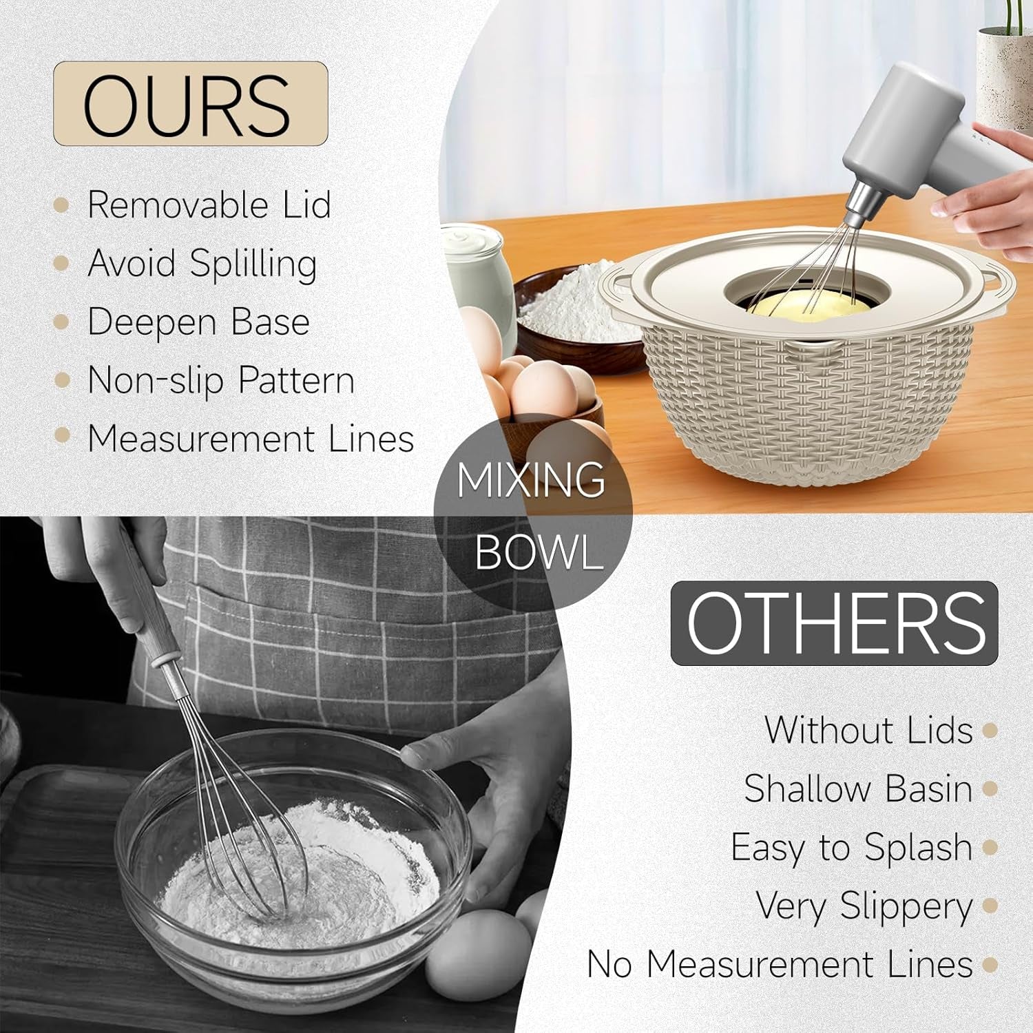 4-in-1 Rotatable Colander and Bowl Set with Measuring Spoons - Aesthetic Food Strainers and Colanders for Kitchen Essentials - Beige