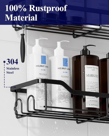 Shower Caddy Large - Adhesive Shower Organizer, Stainless Steel Shelf for inside Shower, No Drill Bathroom Organizers and Storage, Home Decor Accessories, 2 Pack, Black