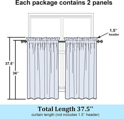 Black Sheer Kitchen Curtains 36 Inch Length Tier Curtains 2 Panels, Light Filtering Geometric Jacquard Clip Textured Semi Sheer Short Window Curtains for Bathroom, 42X36 Inch