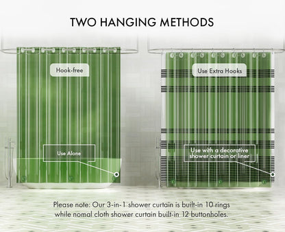 No Hook Shower Curtain Liner, 100% EVA Heavy Duty Hookless Shower Curtain and Liner 3-In-1, 72X75 Luxury Soft Shower Liner with 3 Heavyweight Stones, Clear Green