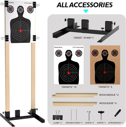 Shooting Target Stand Base with Wooden Board- for Paper Target Sheet Archery Cardboard Targets, Target Holder with Adjustable Base - H Shape - USPSA/IPSC - IDPA Practice