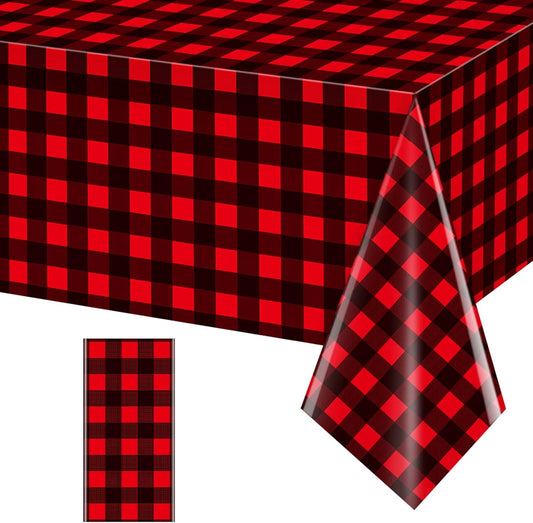 1 Pack Christmas Buffalo Plaid Party Tablecloth Decorations, Disposable Waterproof Red and Black Lumberjack Checkered Plaid Table Cover Backdrop for Christmas Winter Holiday Party Supplies, 54X108Inch
