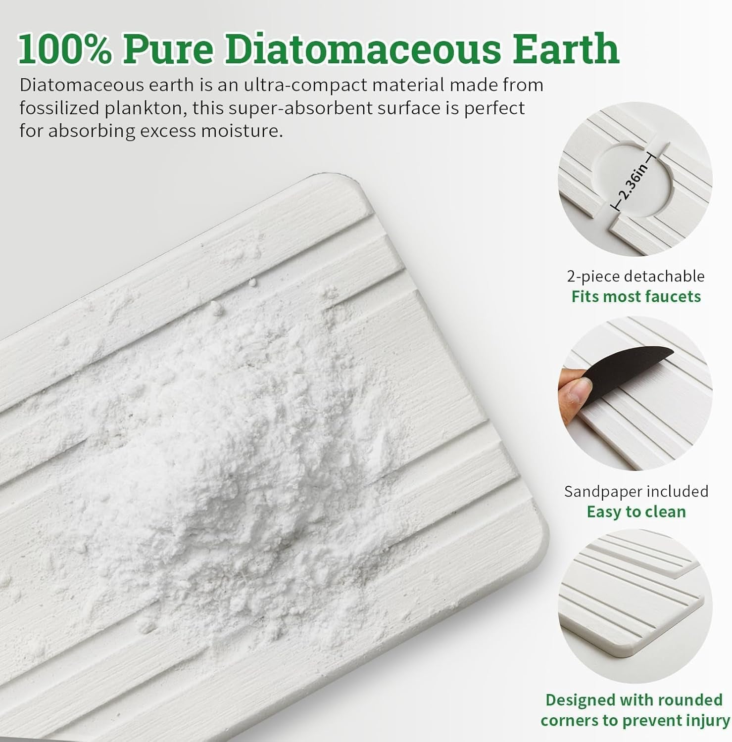 Faucet Mat Kitchen Sink 23.6" Long Diatomite Water Absorbing Stone Quick Drying Tray Sink Splash Guard for Bathroom Kitchen Counter Vanity Sink Organizer, Stone Drying Mat for Kitchen Counte