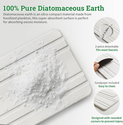 Faucet Mat Kitchen Sink 23.6" Long Diatomite Water Absorbing Stone Quick Drying Tray Sink Splash Guard for Bathroom Kitchen Counter Vanity Sink Organizer, Stone Drying Mat for Kitchen Counte