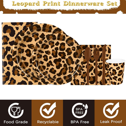 176 Pcs Cheetah Print Plates and Napkins Party Supplies, Leopard Print Birthday Decorations Tableware, Plate, Cup, Napkin, Safari Animal Leopard Theme Birthday Baby Shower Party Supplies