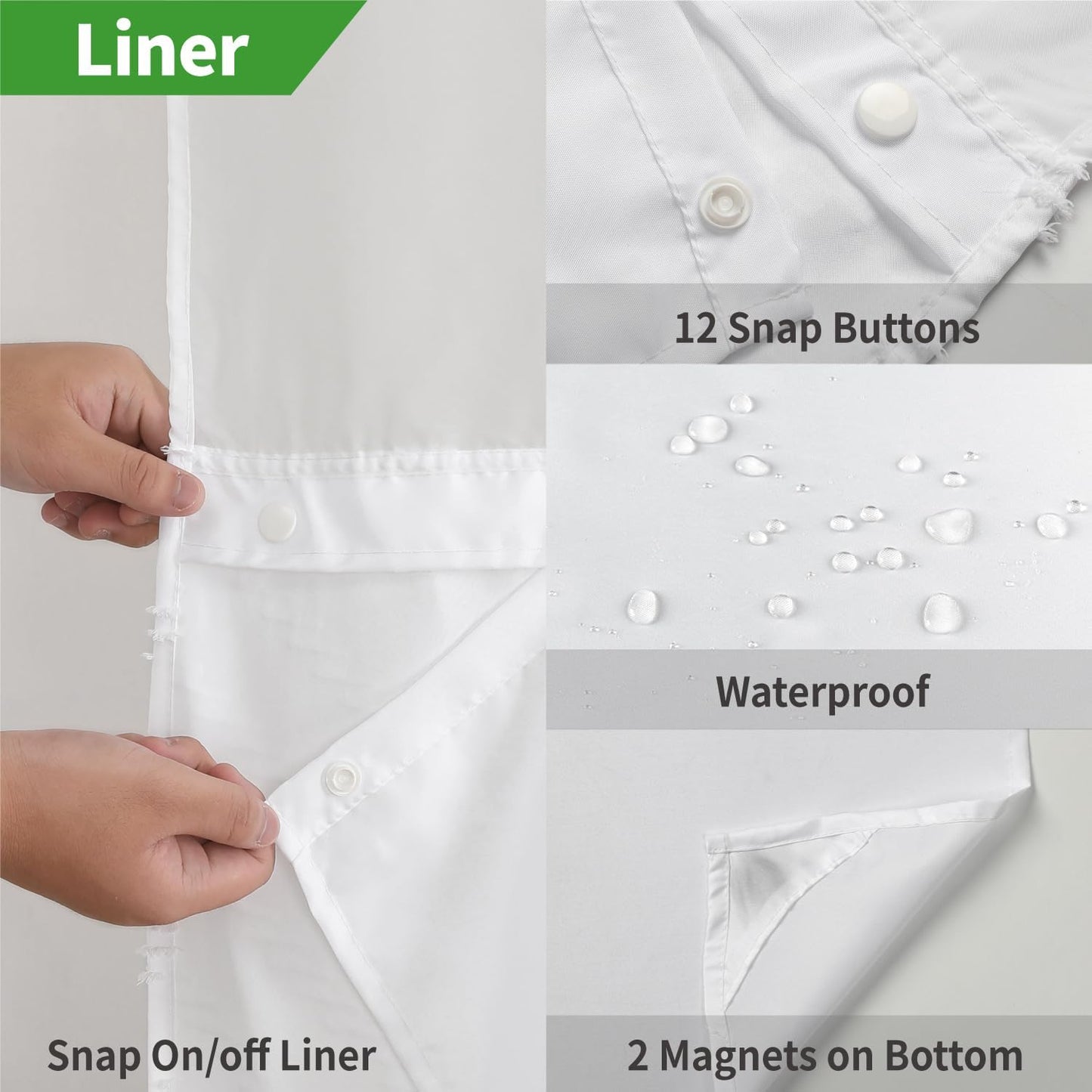 No Hook Tufted Chevron Striped Shower Curtain with Snap-In Fabric Liner Set-71Wx74H,Hotel Grade,Boho Style Waterproof Shower Curtain with See through Top Window,White