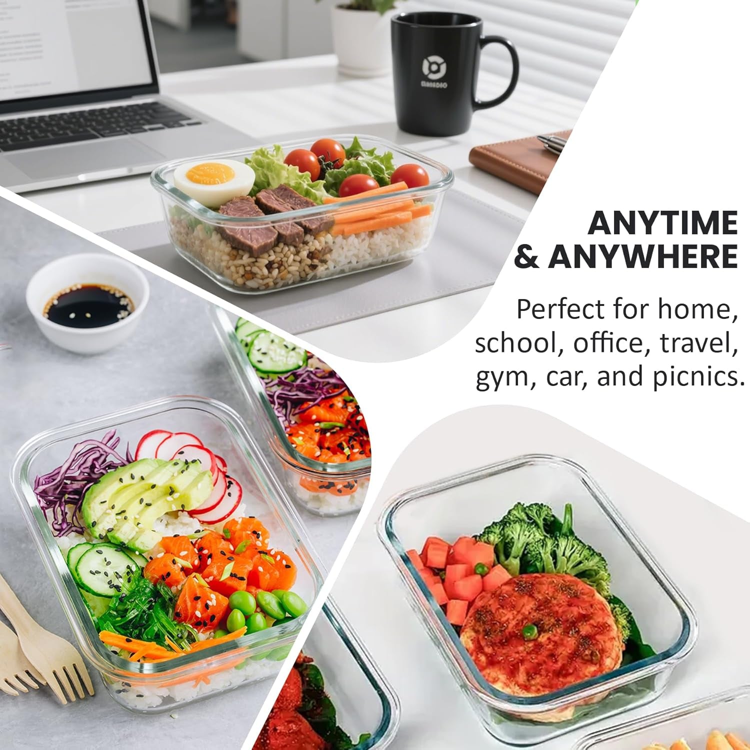 35OZ Glass Food Storage Container, Airtight Glass Lunch Fruit Containers with Lids - Microwave, Oven, Freezer and Dishwasher Safe, 2-PACK