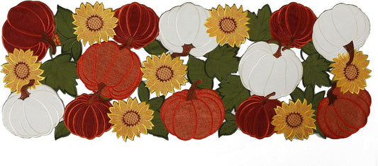 Thanksgiving Table Runner 36 Inches Long, Small Short Fall Table Runner, Boho Farmhouse Embroidered Table Centerpieces with Pumpkins and Sunflowers, Fall Decor for Home , 13 Inch X 36 Inch
