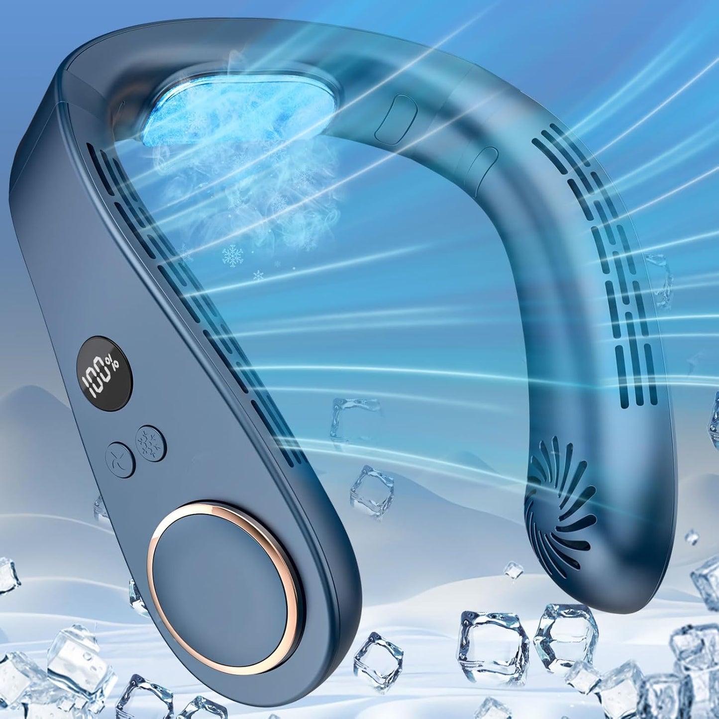 Neck Air Conditioner,Neck Fan Rechargeable Battery Operated Metal Cooling Plate AC Cooler,Personal Portable Neck Fans That Blow Cold Air,Usb Bladeless Quiet Head Wearable Hangs around Neck Device Blue