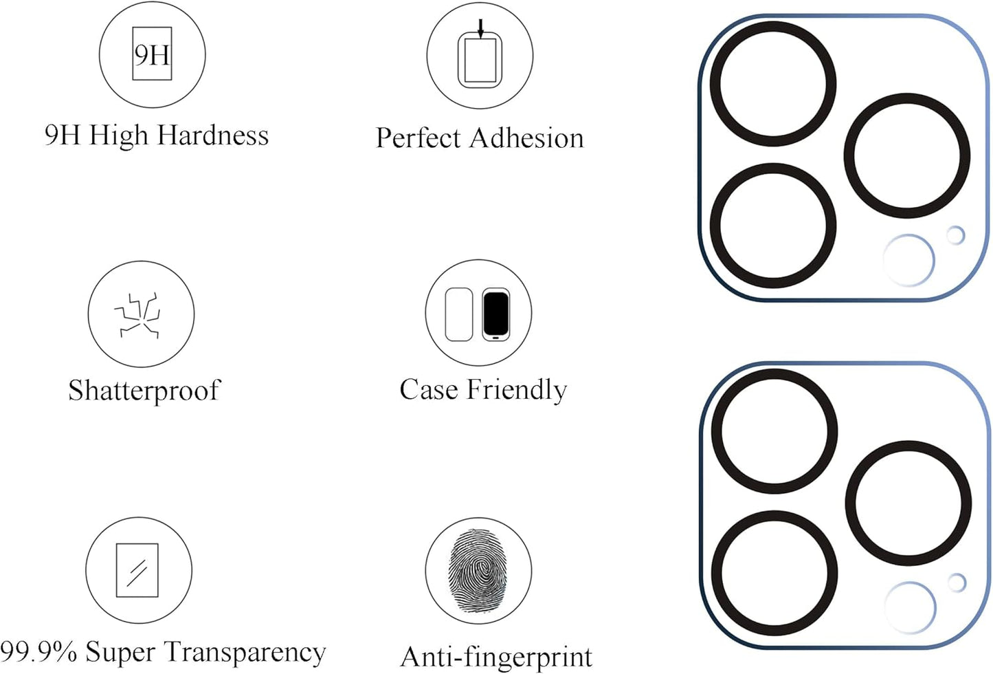Iphone 16E/14/13/13 Pro [6.1 Inch] Glass Screen Protector 3 Pack and Camera Lens Protector for Iphone 13 Pro 6.1" ＆ Iphone 13 Pro Max 6.7"