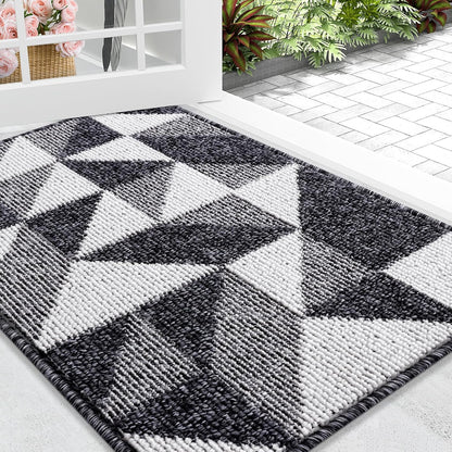 Door Mat 2 Piece Set, Front Door Mat Indoor Outdoor Entrance Size 29.5X17 in Black and Geometric Door Mat Size 32X20 in Black