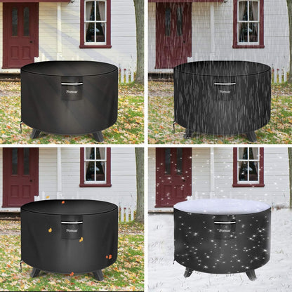 Fire Pit Cover -Waterproof 600D Heavy Duty Fire Pit Covers Round-32 Inch, Black