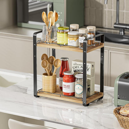 2-Tier Bathroom Counter Organizer, Wood Vanity Organizer Countertop for Skincare & Makeup, Multi-Purpose Vanity Bathroom Shelf for Coffee Station Kitchen Storage and Organization