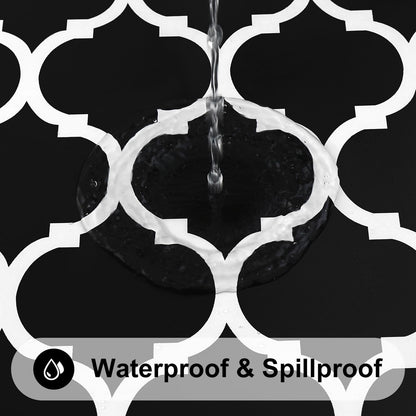 round Picnic Tablecloth, Waterproof Elastic Fitted Table Covers for 36" - 44" Tables, Wipeable Flannel Backed Vinyl Tablecloths for Camping, Indoor, Outdoor, Black & White