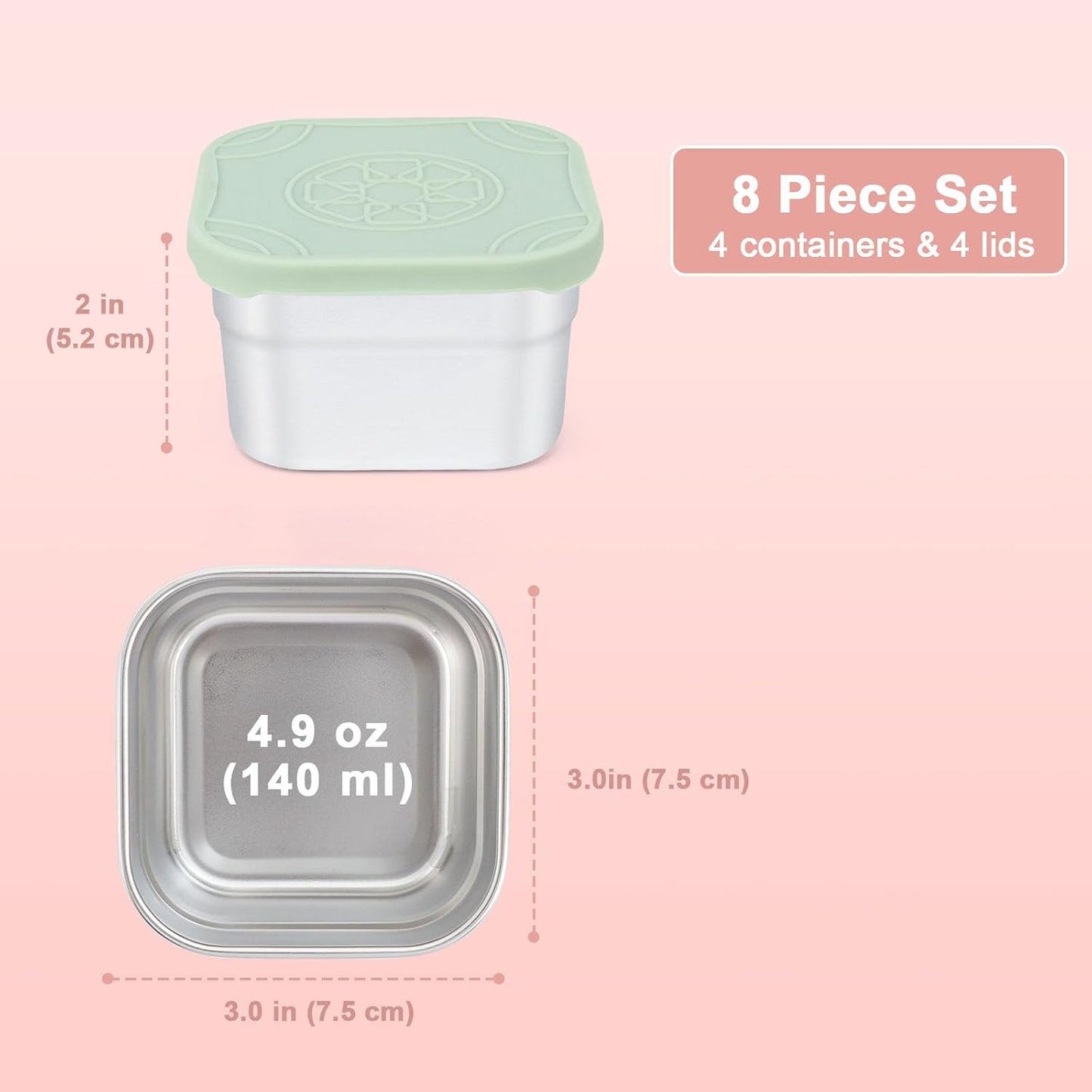 4-Pack Stainless Steel Snack Containers with Silicone Lids - 4.7Oz Reusable Small Food Containers for Snacks Condiments, Salad Dressing Container, Leak-Proof, Bpa-Free