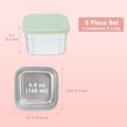 4-Pack Stainless Steel Snack Containers with Silicone Lids - 4.7Oz Reusable Small Food Containers for Snacks Condiments, Salad Dressing Container, Leak-Proof, Bpa-Free
