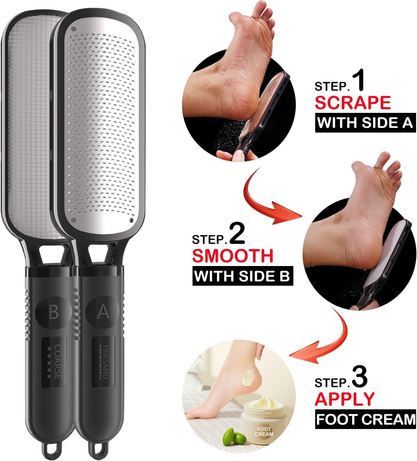 Foot File for Dead Skin, Double Sided Callus Remover for Feet, Metal Foot Scrubber for Cracked Heel, Professional Foot Scraper Rasp Pedicure Tool to Remove Hard Skin - 2 in 1 Foot File