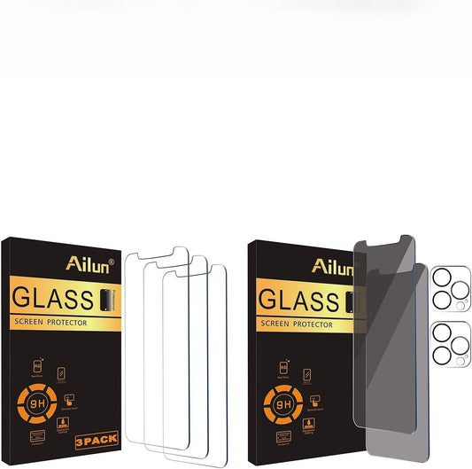 Glass Screen Protector Compatible for Iphone 12/12 Pro 2020 6.1 Inch 3 Pack,And 2Pack Privacy Screen Protector Compatible for Iphone 12 Pro[6.1 Inch] + 2 Pack Camera Lens Protector