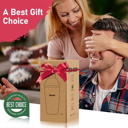 25 oz Professional Cocktail Shaker Set - 18/8 Stainless Steel Bartending Tools for Martini and Margarita Mixing with Measuring Jigger and Spoon (Black)