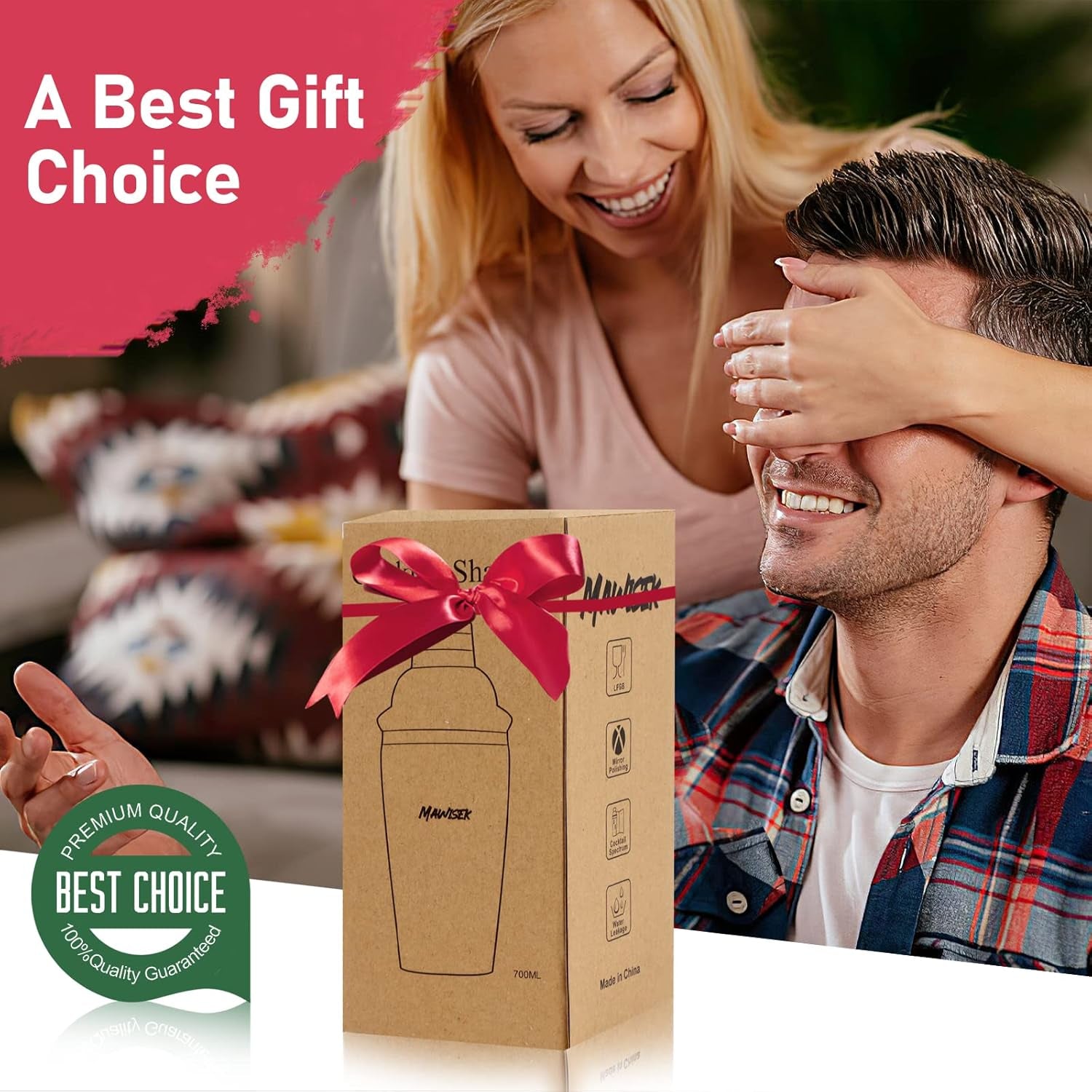 25 oz Professional Cocktail Shaker Set - Includes Martini Shaker, Margarita Mixer, Measuring Jigger, and Mixing Spoon - Premium 18/8 Stainless Steel Bar Tools for Mixology