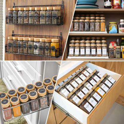 24 Pcs Glass Spice Jars with Bamboo Lids, 4 Oz Glass Jars with Minimalist Farmhouse Spice Labels Stickers, Collapsible Funnel, Seasoning Storage Bottles for Spice Rack, Cabinet, Drawer