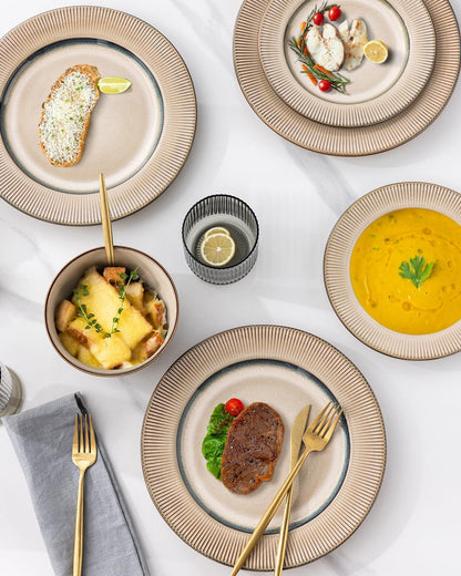 Elegant 18-Piece Embossed Stoneware Dinnerware Set for 8 - Dishwasher and Microwave Safe - Ideal Housewarming and Wedding Gift