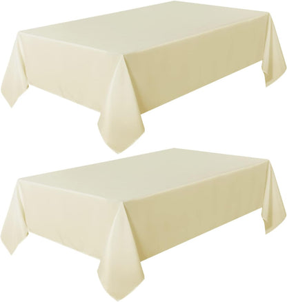 2 Pack Beige Tablecloth 60 X 102 Inch, Rectangle 6 Feet Table Cloth - Stain and Wrinkle Resistant Washable Polyester Table Cover for Dining Tables, Buffet Parties and Camping