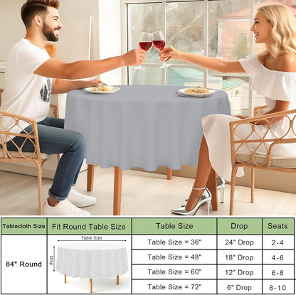 4 Packs Disposable Plastic Table Cloth, 84" round Waterproof Tablecloth, Leakproof & Sturdy Decorative Table Covers for Picnic, Party and Outdoor, Grey
