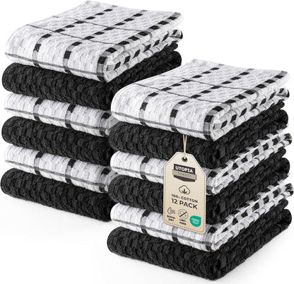 - Kitchen Towels 12 Pack, 15 X 25 Inches, 100% Ring Spun Cotton Super Soft and Absorbent Linen Dish, Tea and Bar Towels Set, Black