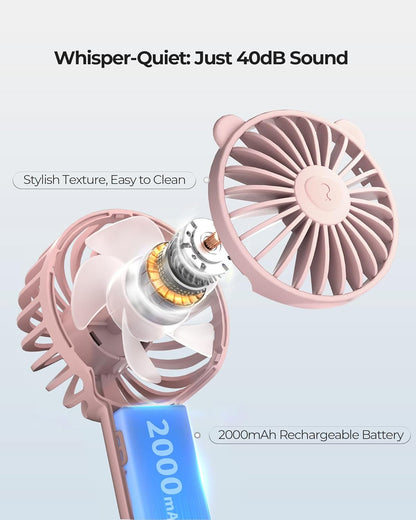 Mini Portable Fan, Handheld Fan with 3 Speeds for 2000Mah Battery USB-C Rechargeable, 3-Speed Quiet Operation, Stylish for Outdoors & Travel