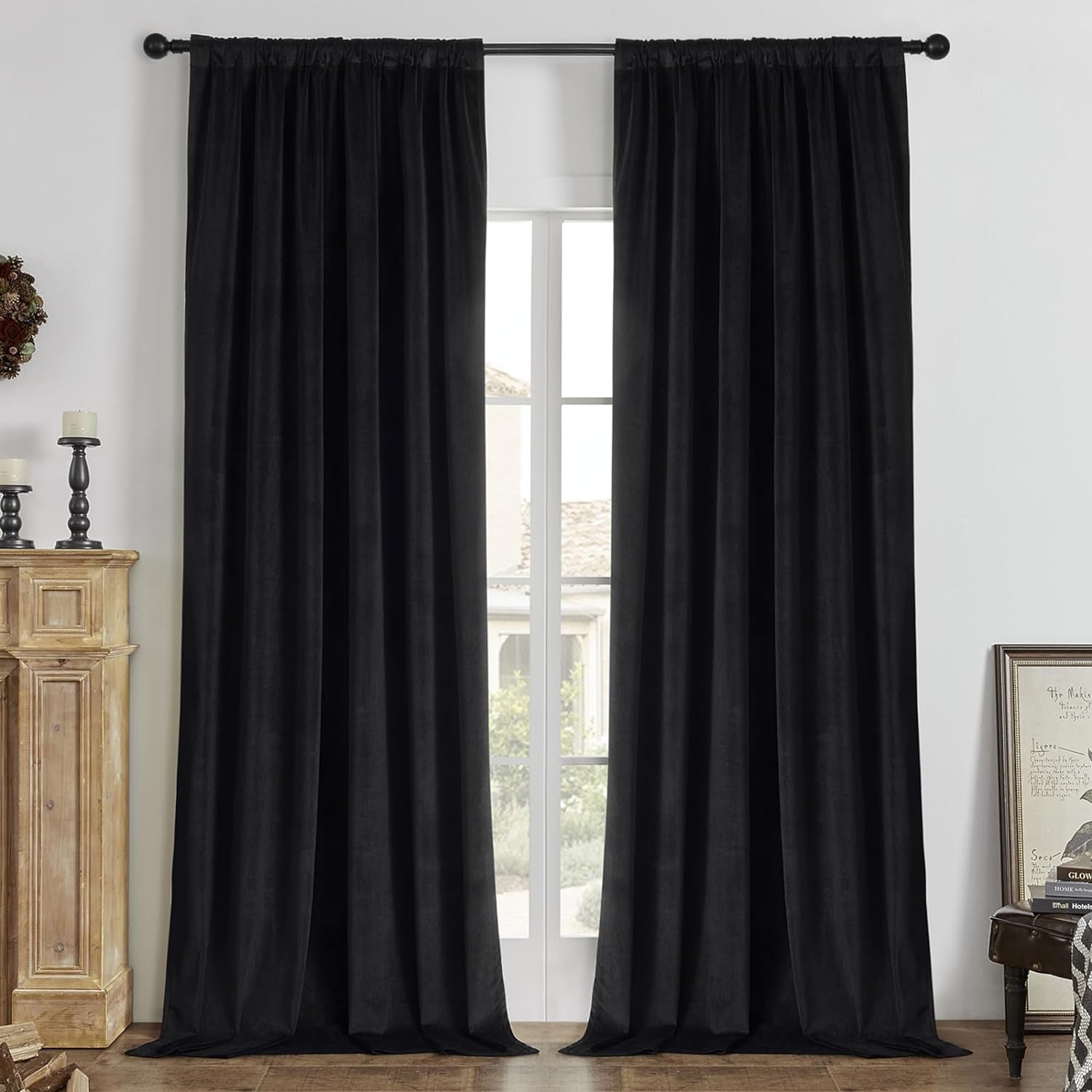 Luxury 100% Blackout Velvet Curtains - 84 Inch, Set of 2 Panels, Thermal Insulated and Soundproof Drapes for Bedroom and Living Room, Rod Pocket & Back Tab Design (52W x 84L)