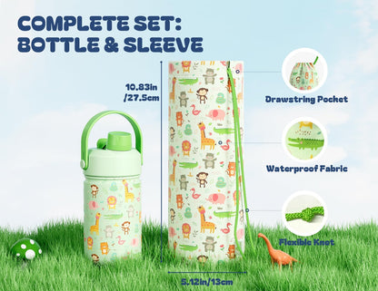 12 Oz Insulated Kids Water Bottle: Spill-Proof, Insulated Cup with Straw Spout Lid and Carrier Bag, Bpa-Free, Cupholder Friendly, 24H Cold for School, Camping, Sports, Birthday Gift (Critter Carnival)