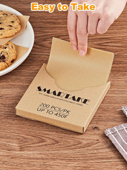 4X4 Inch Parchment Paper Sheets, 200Pcs Unbleached Parchment Paper for Baking, Non-Stick Precut Square Baking Paper, for Wrapping Candy Seprating Cup Cake Cookie and More