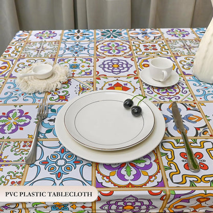 Rectangle Tablecloth, Waterproof Vinyl Table Cloth with Flannel Backing, Plastic Table Cloths for Dinner, Kitchen, Outdoor and Parties, 60"X84"