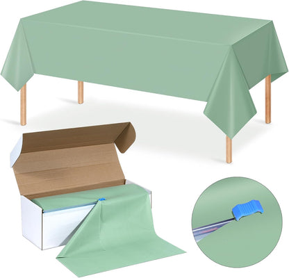 54 Inch×300 Feet Sage Green Tablecloth Roll Disposable Rectangle Light Green Table Cloth Roll Plastic Table Covers with Slide Cutter for Birthday Bridal Wedding Baby Shower Party Decorations