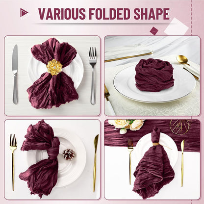 25 Pack Cheesecloth Napkins 20X20 Inch Dinner Table Napkins Boho Washable Rustic Gauze Napkins Bulk for Wedding Bridal Baby Shower Party Decor (Burgundy)