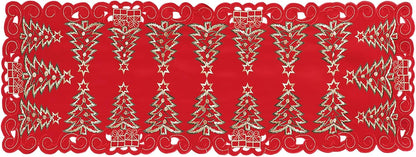 Red Christmas Table Runner 13X36 Inches Long, Embroidered Cutwork Christmas Table Runner with Green Christmas Tree and Gifts, Xmas Tree Dresser Scarf Winter Holiday Parties Kitchen Dinner